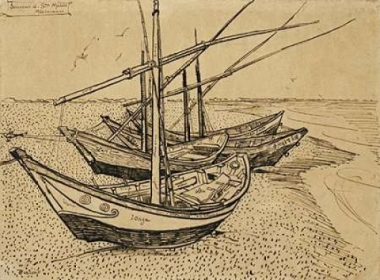 Boats On The Beach at Saintes-Maries-De-La-Mer Poster Print by Vincent Van Gogh - Item # VARPDX265725